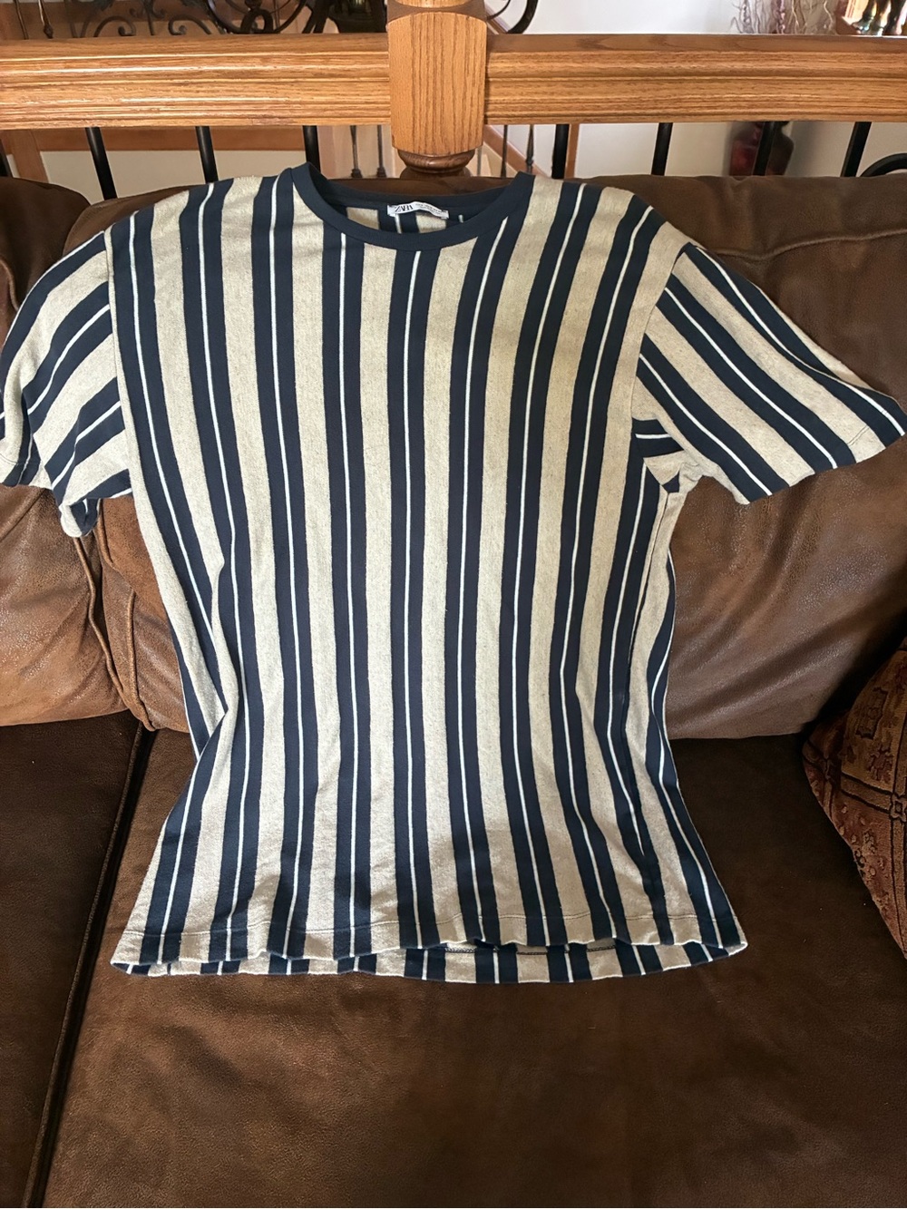 Zara Vertical Stripe Short Sleeve Tee - Navy & Cream